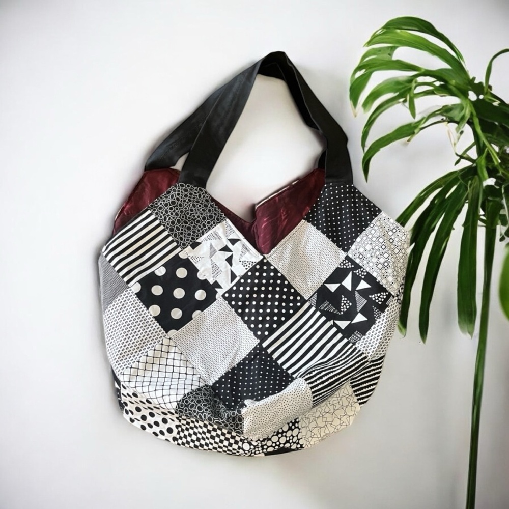 Handmade Patchwork Black and White Tote Bag